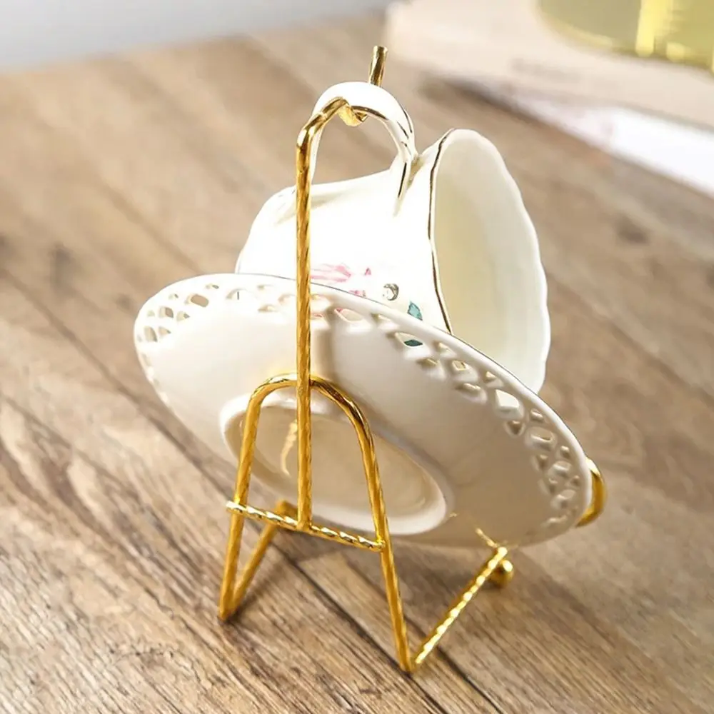 Metal Cup and Saucer Display Stand Decorative Storage Organizer Coffee Cup Holder Kitchen Cup Organizer Home Kitchen