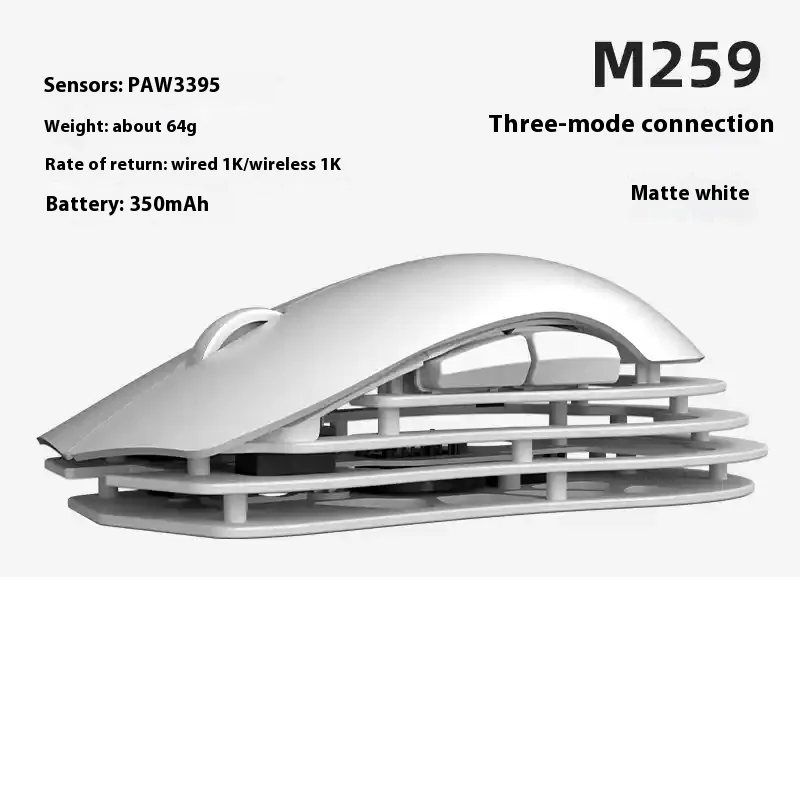 

Новая беспроводная мышь Ajazz Light Krypton M259 Bluetooth 2,4 г, двухрежимная магниевая алюминиевая легкая конструкция Paw3395, подарок на праздник