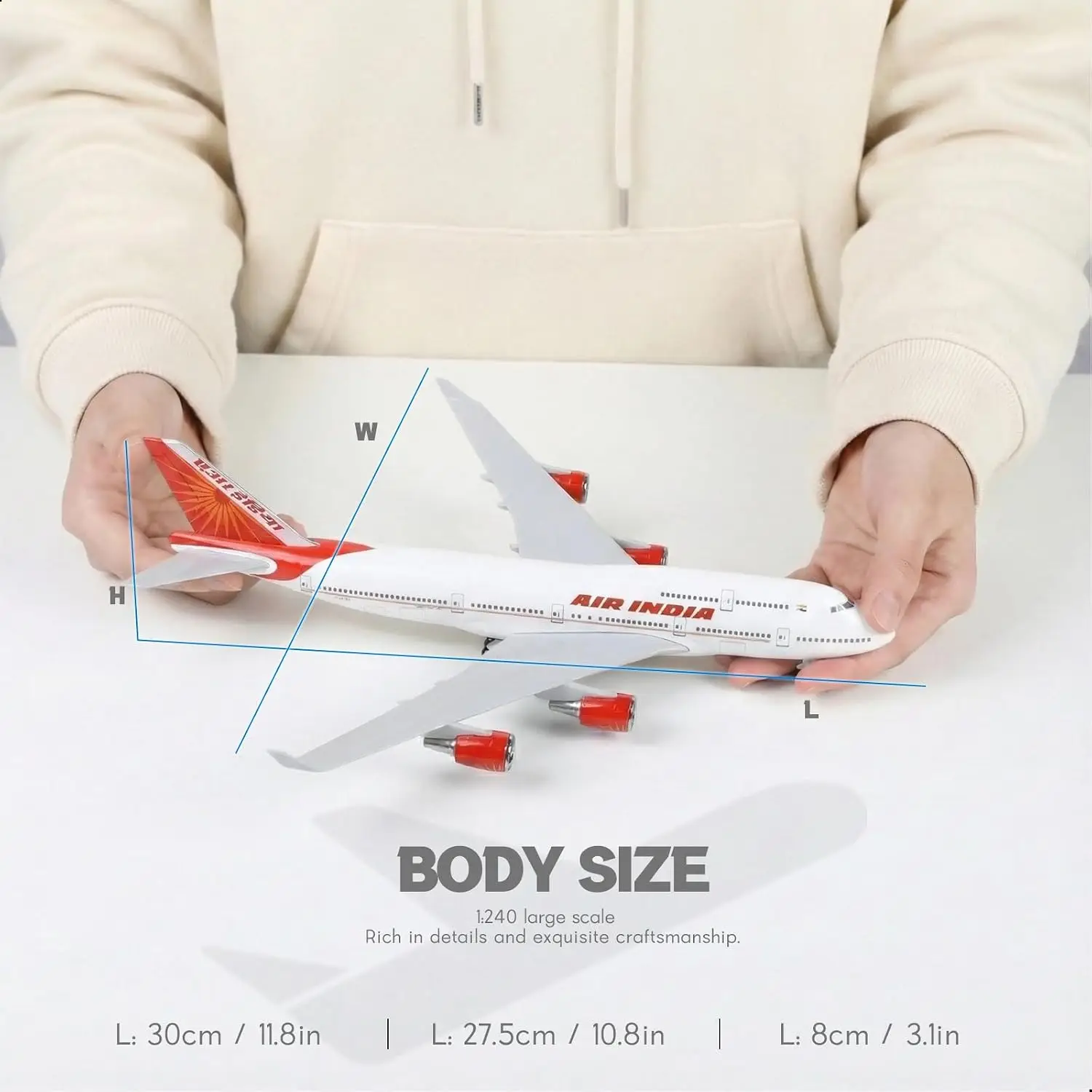 30cm Air India B747 Resin Aircraft Model 1/240 Scale Diecast Model Airplane Kit with Stand Aviation Souvenir Gift or Collection