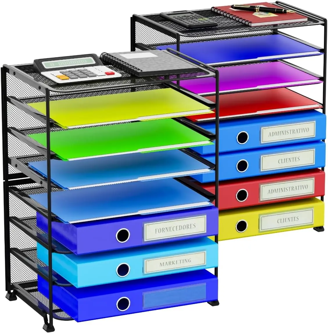 

Набор из 2-х 8-ярусных сетчатых органайзеров для стола, черный - Настольный лоток для документов для офиса и школы