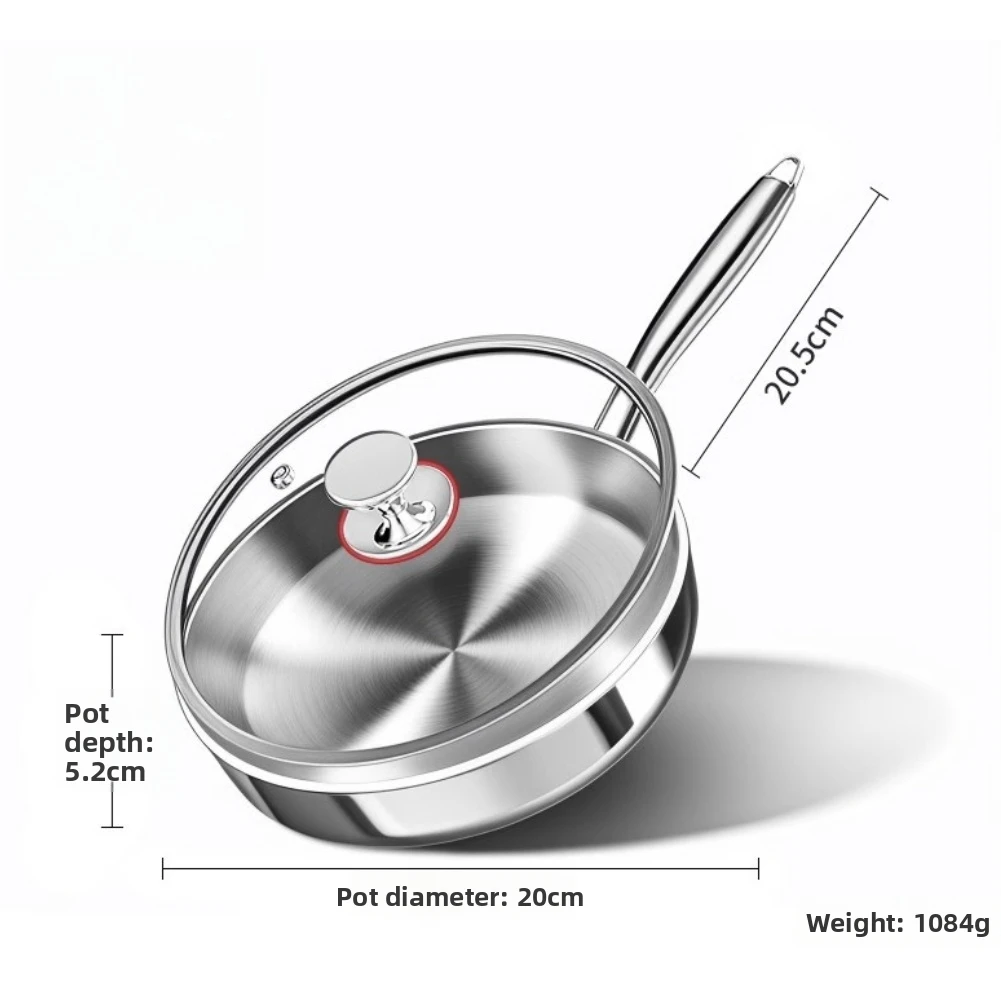 316L Stainless Steel Flat Skillet Frying Pan Uncoated for Healthy Cooking Compatible with Gas Induction Stoves