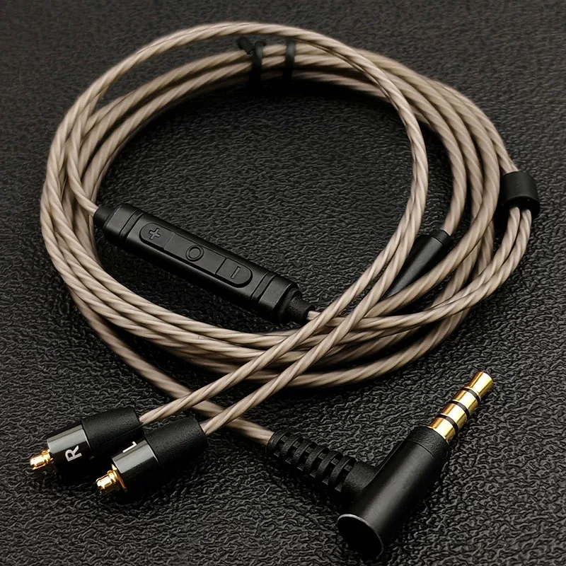 3.5mm Upgraded C5 Headphone MMCX Audio Cable HiFi Silver Plated Universal With Mic Call Control L-Bend Earphone Cable