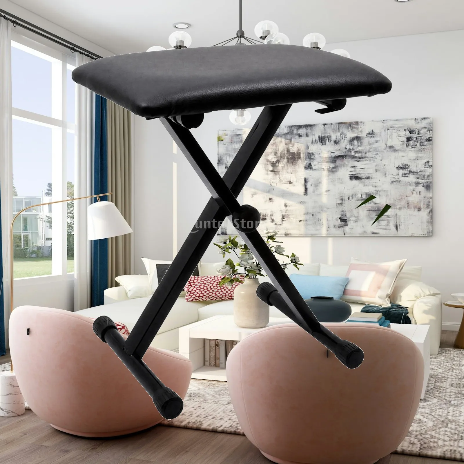 Folding Keyboard Bench Foldable Folding Piano Bench Adjustable Keyboard Stool Non-Slip Padded Piano Seat with Back Buckle Stable