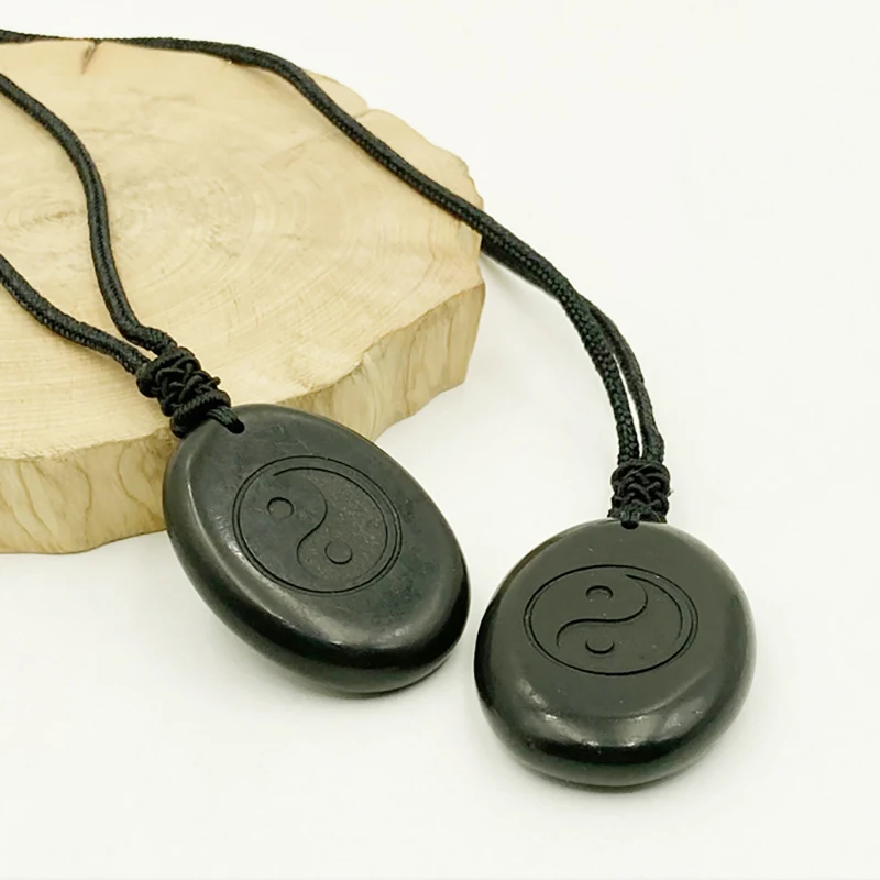 Genuine Gemstone Shungite Oval Pendant Spirtual Jewerly Egg Shape Stone Healing Positive Energy