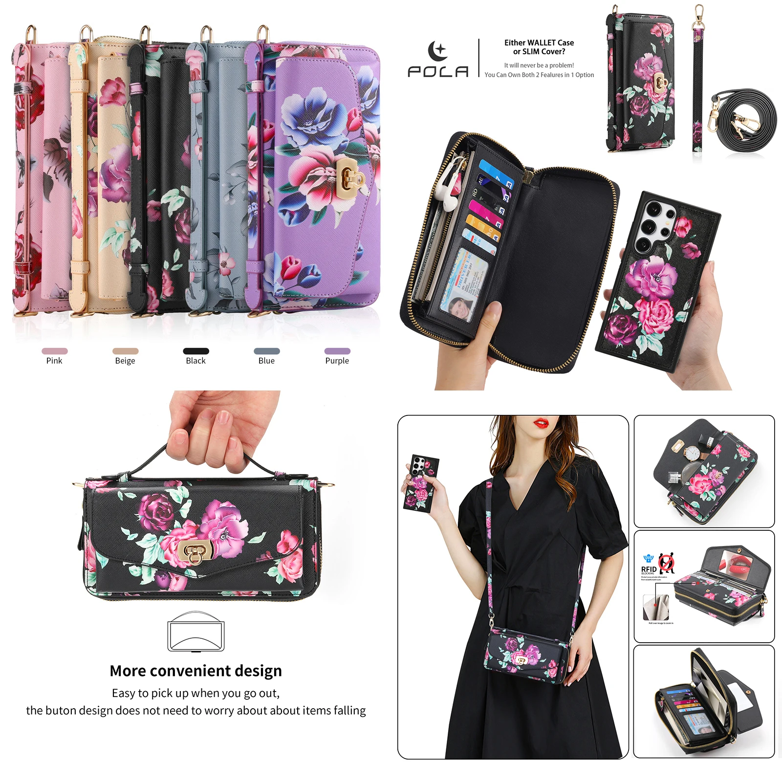 

Brand New Samsung Wallet Card Holder Mobile Phone Case 001 Flower Model Galaxy S24-S24+ S24 Ultra