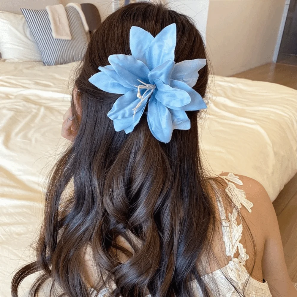 Hawaii Style Simulation Flower Lily Flower Hair Clip Silk Lily French Vintage Flower Shark Clip Barrette Summer Beach
