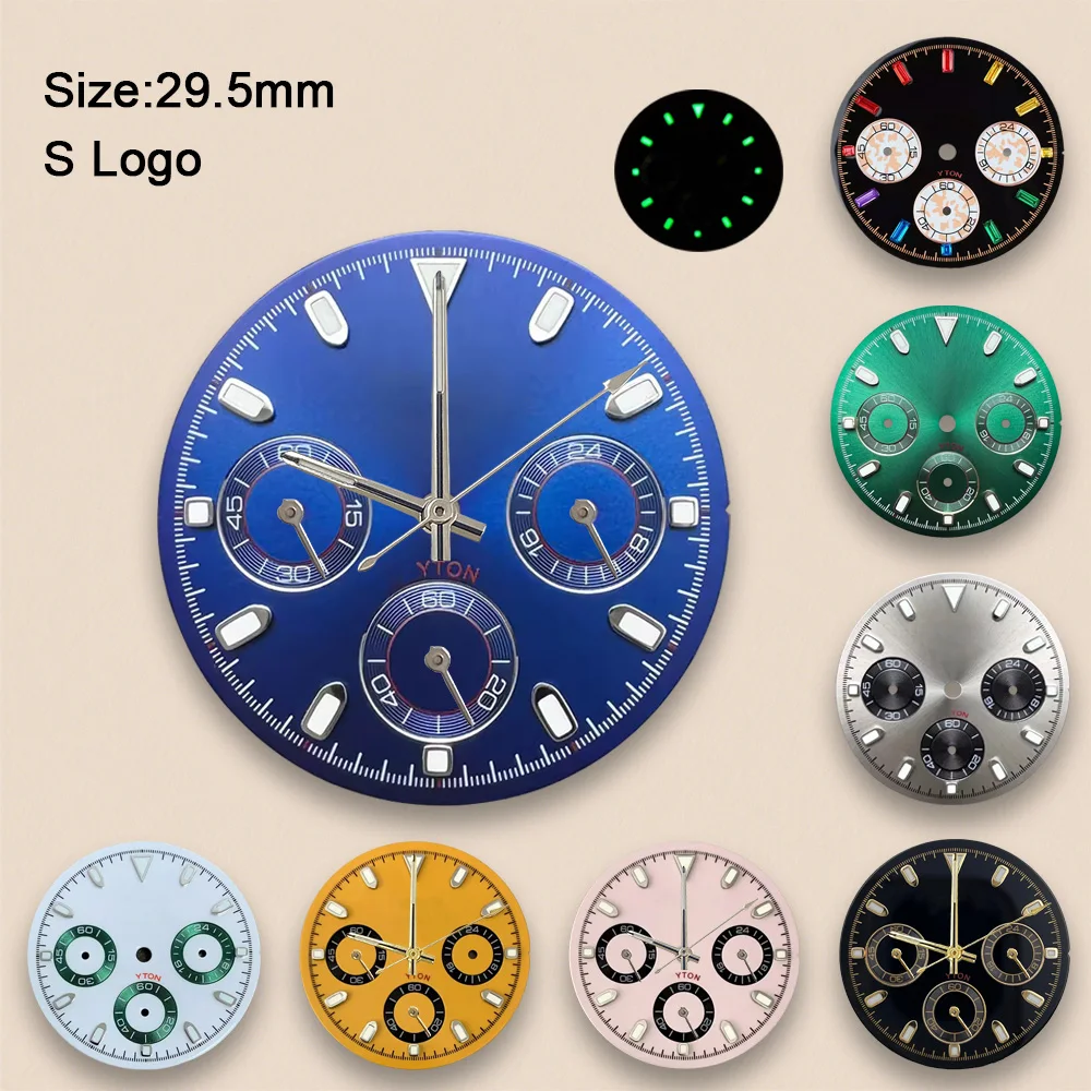 29.5mm S Logo DTN Panda Dial Fit VK63 Movement High-Quality Green Luminous Dial Watch Modification Accessories