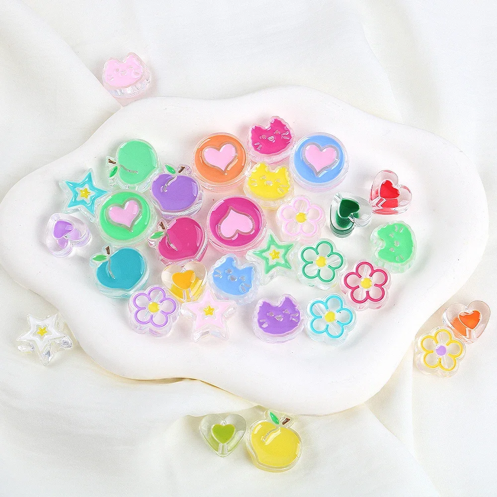 Cat Love Heart Acrylic Beads Loose Spacer Round Beads For Jewelry Making Needlework Diy Bracelet Necklace Key Chains Accessorie