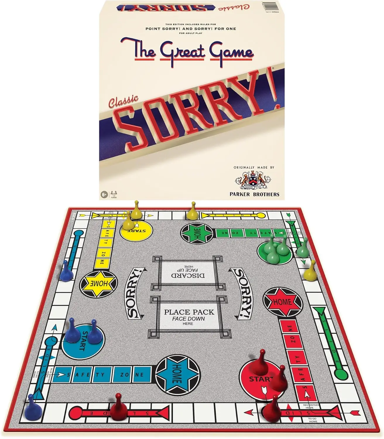 

Classic Sorry Board Game with Retro Artwork, Family Fun for 1-4 Players Ages 6+, Nearly a Century of Enjoyment