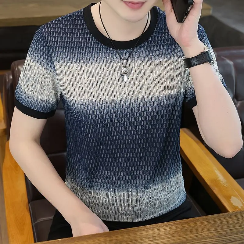 

Vintage O-Neck Short Sleeve Printed Gradient T-Shirts Men's Clothing 2025 Summer New Loose Korean Tops All-match Tee Shirt