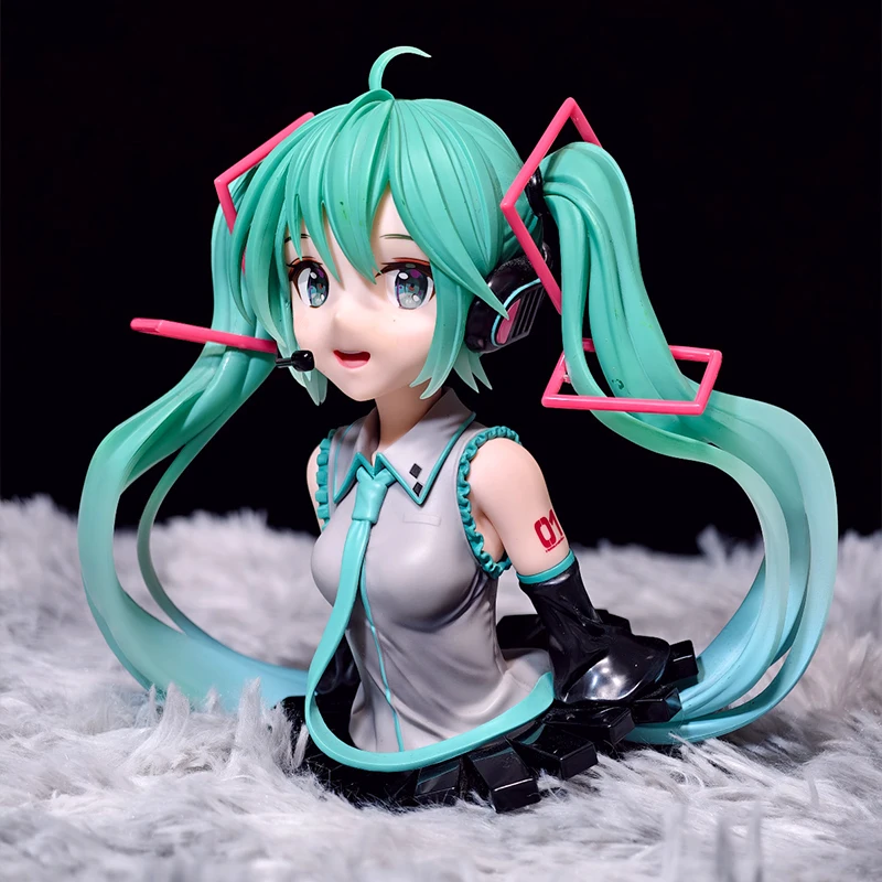 

Cute Hatsune Miku Upper Body Statue Cartoon Figure Bust Model Collectible Toys Computer Case Ornament Festival Gift