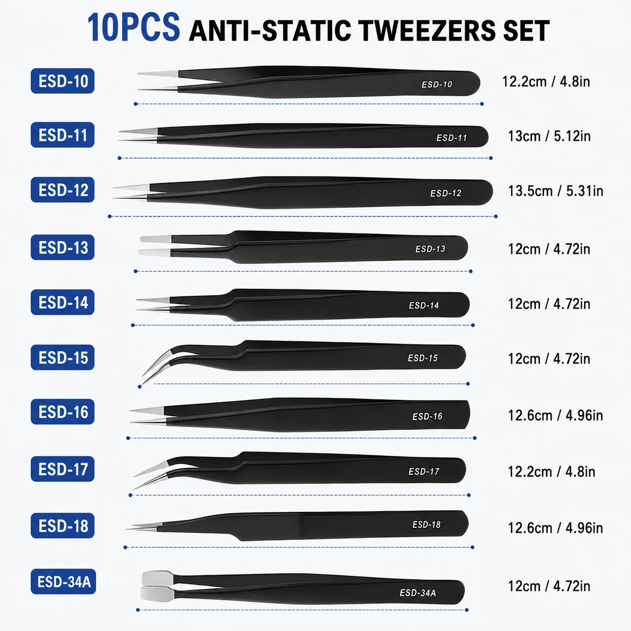 10Pcs ESD Anti‑Static Tweezers - đánh giá và giá Jewelry Repair & Watches Photos