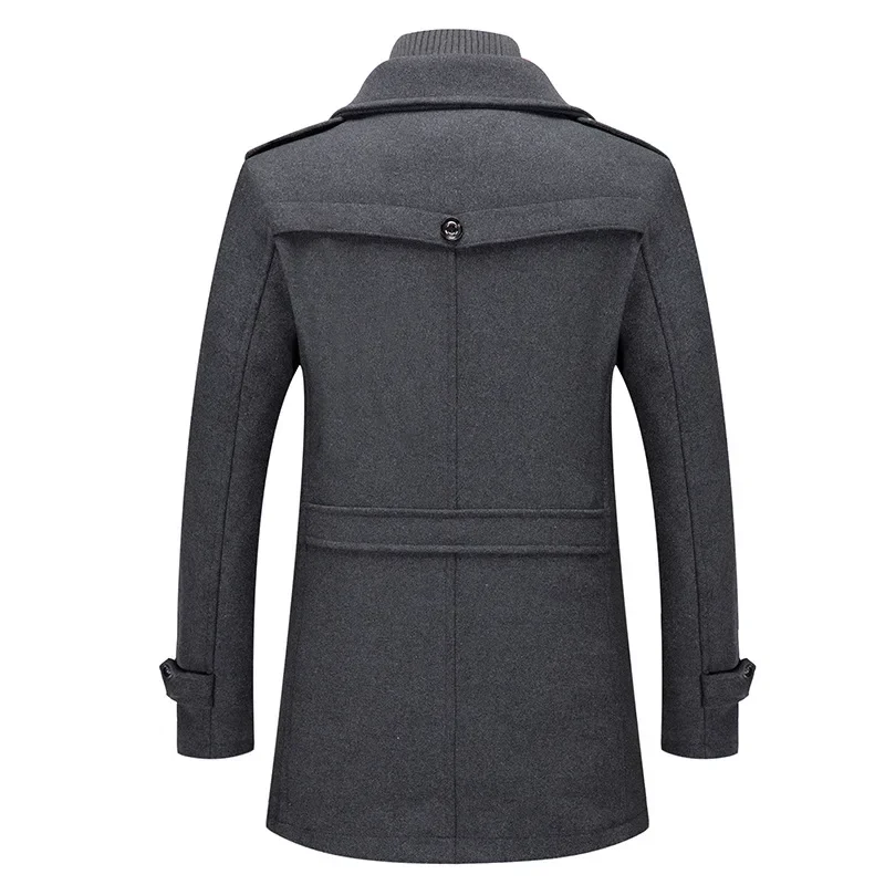 

New Winter Mens Wool Blends Coats Solid Color Thick Warm Woolen Overcoat Double Neck Trench Coat Men Single Breasted Windbreaker