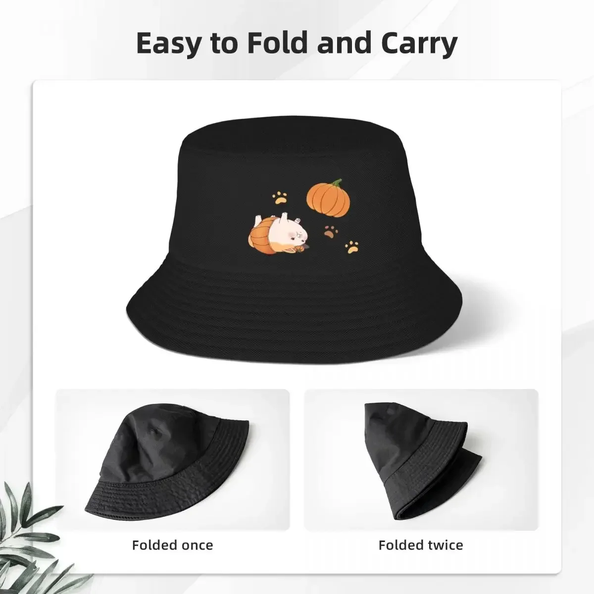 FFXIV - Halloween Pumpkins Fat Cat Bucket Hat Panama Hat Children Bob Hats Autumn Fisherman Hats Summer Beach Fishing Unisex Cap