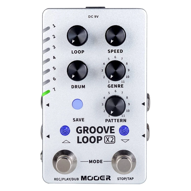 Mooer Groove Loop X2 Stereo Guitar Looper With 14 Save Slots Drum Machine Pedal 121 Different Drum 10-Minute Capacity Per Track