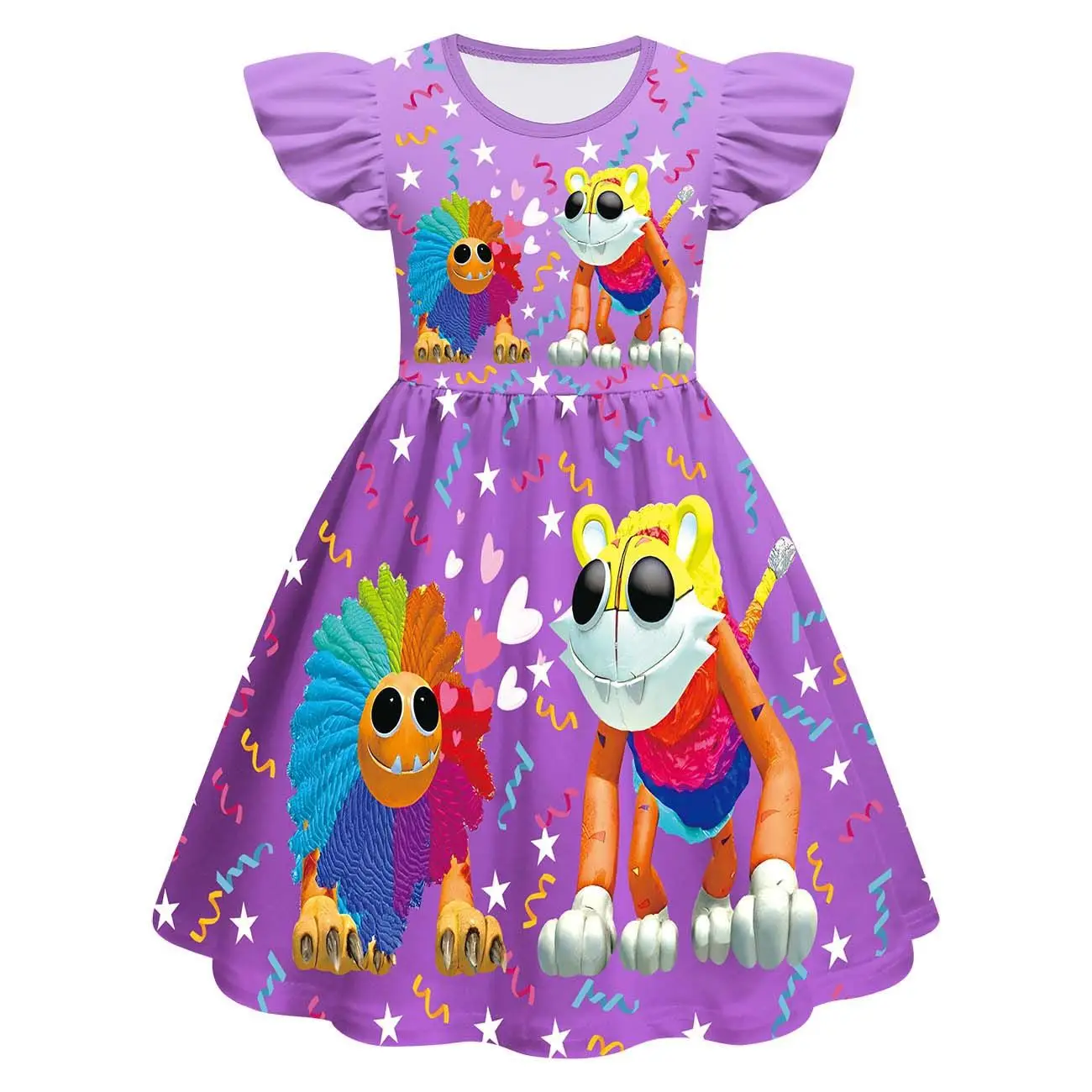 فستان صيفي كابوس كريترز فستان أسد يارنابي بطباعة مزدوجة الجوانب فستان الأميرة للفتيات الصغيرات بأكمام قصيرة لحفلات الزفاف