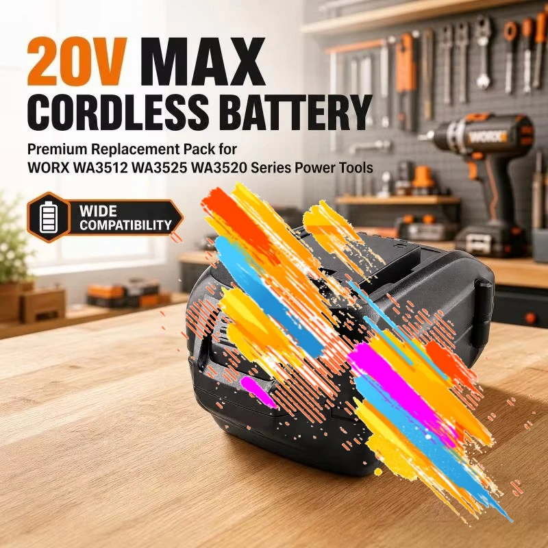 18V Li-ion Cordless Power Tool Battery for WORX WA3512.1 WA3512 RW9161 WA3525 WA3520 20V Max Replacement Pack