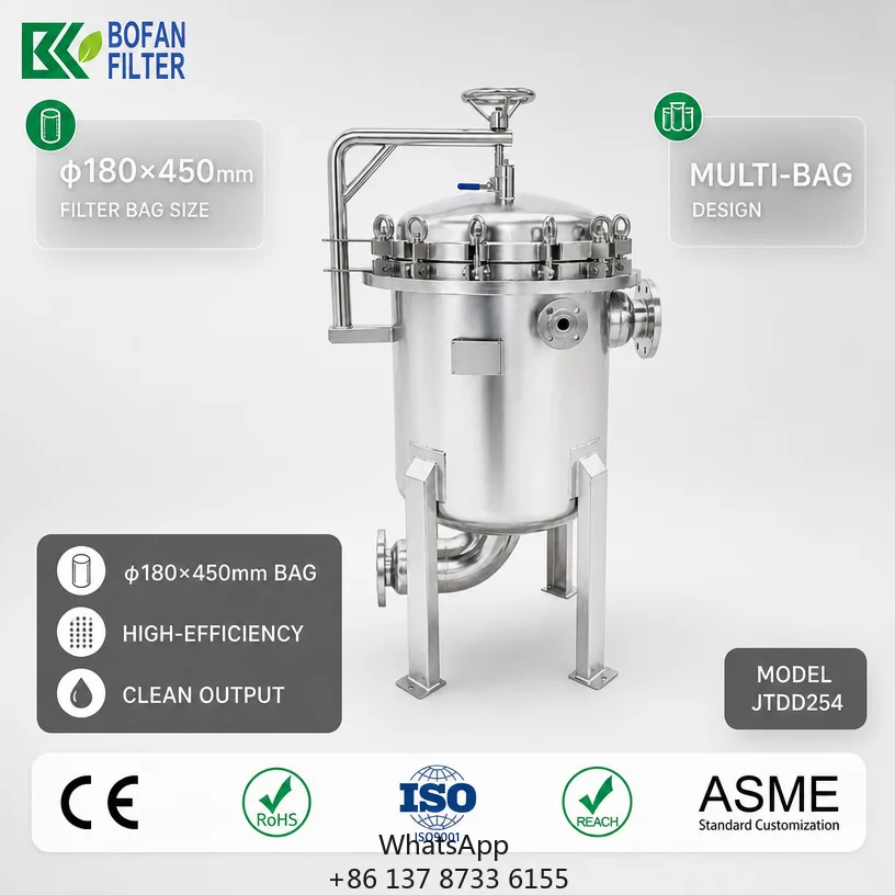 Jacketed Multi Bag Filter Housing In Stainless Steel 1.0 Mpa For Chemical Industry With Long Service Life