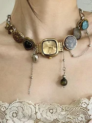 Stylish new Punk Watch Necklace for women Retro elegant trend choker Exaggerated party jewelry accessories