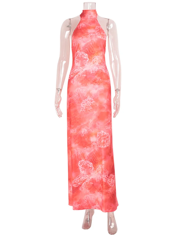 CNYISHE Stampe Maglia Sheer Halter Senza maniche Backless Guaina Moda Holiay Abiti Chic Sexy Club Abiti da donna Donna Aderente