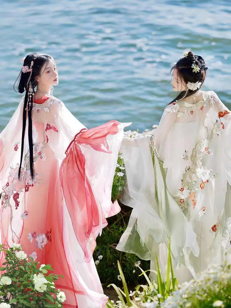 

Tu Qiqi New Style[Spring And Carp]Improved Hanfu Tang Xian Qi Heavy Industry Embroidery Big Sleeve Shirt Hezi Skirt Complete Set