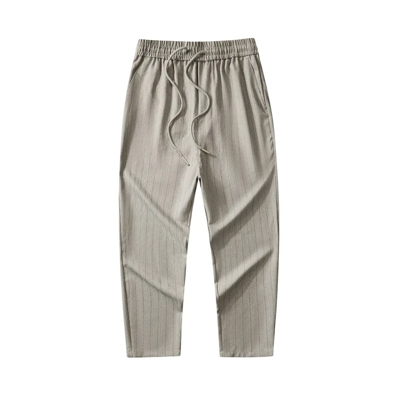 New Japanese retro striped cropped pants for spring 2025, casual and slim fit, comfortable high-end pants