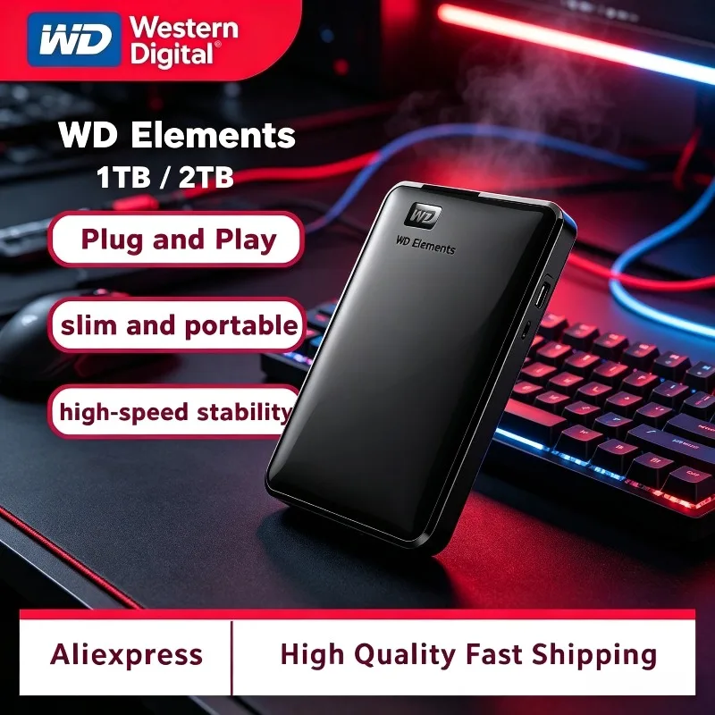 WD Elements Portable External Hard Drive 2.5" Western Digital USB 3.0 2TB 1TB External HDD Hard Disk For Desktop PC Laptop