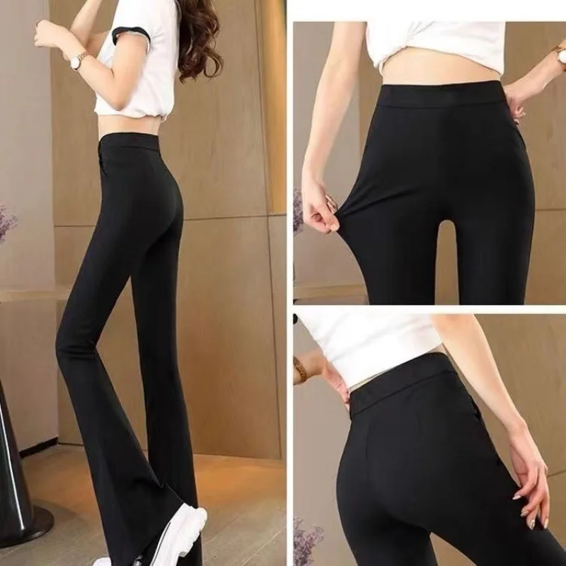 Neue Frühjahr und Sommer Hohe Taille Stretch Mode Tasche Bell-Bottom Hosen Micro Schlank Abnehmen Schlitz Leggings Stretch Hosen