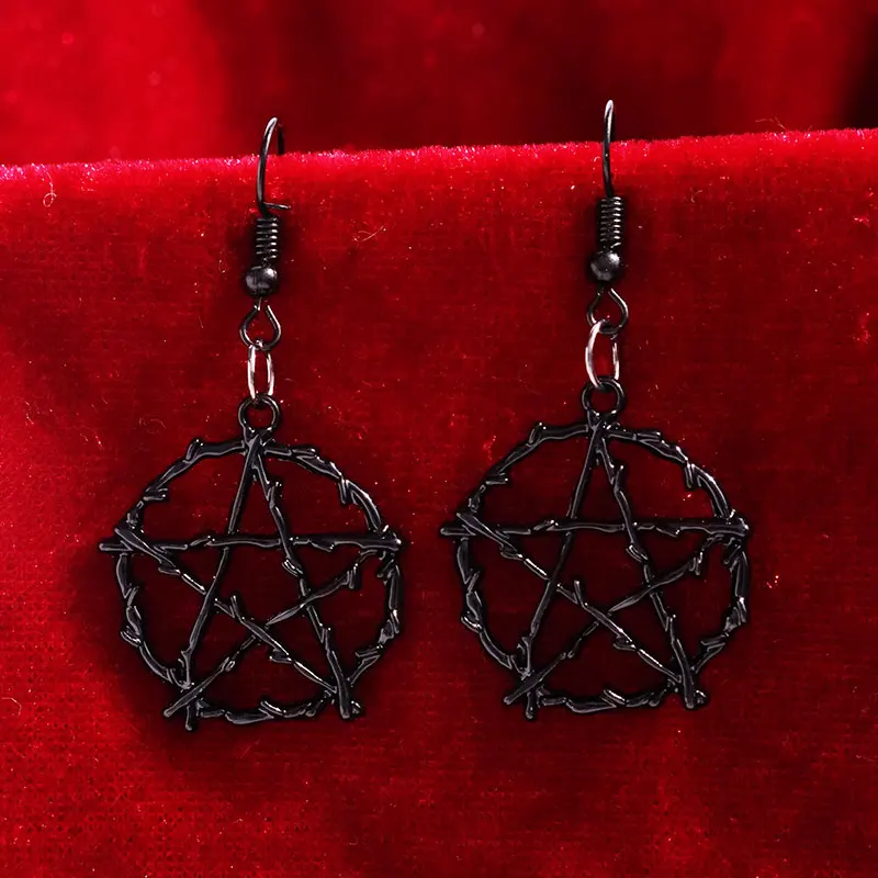 Gothic Pentagon Thorns Metal Star Drop Earring Dangle Harajuku  Unique Halloween Five-pointed Star Y2K Jewelry Gift 2023 NEW INS