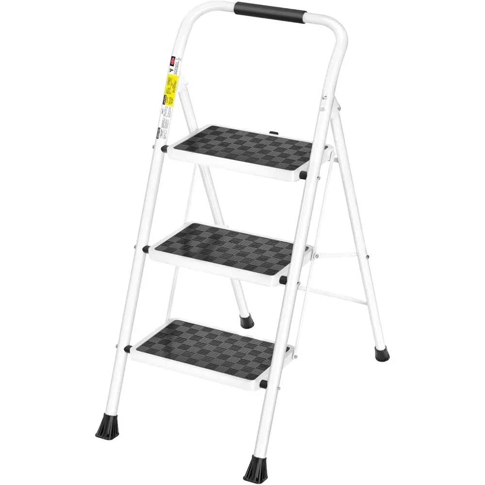 

3 Step Ladder,3 Step Stool for Adults, 3 Step Ladder Folding Stool with Cushioned Handle Ladder with Wide Pedal Ergonomic Design