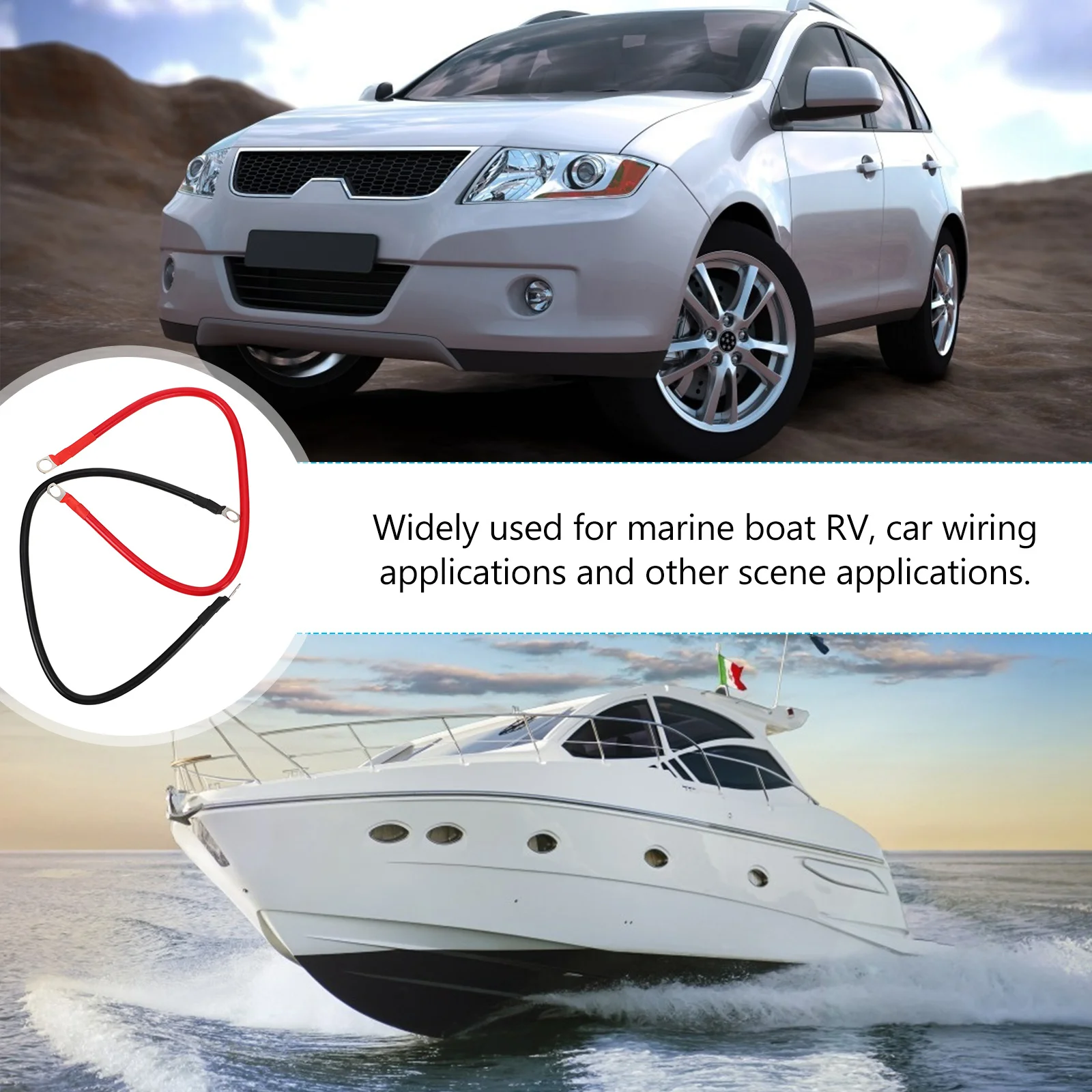 

2Pcs Negative Ground Cable Copper Wire High Temperature Resistant Charging Wire Terminal Kit for Car Marine Rv