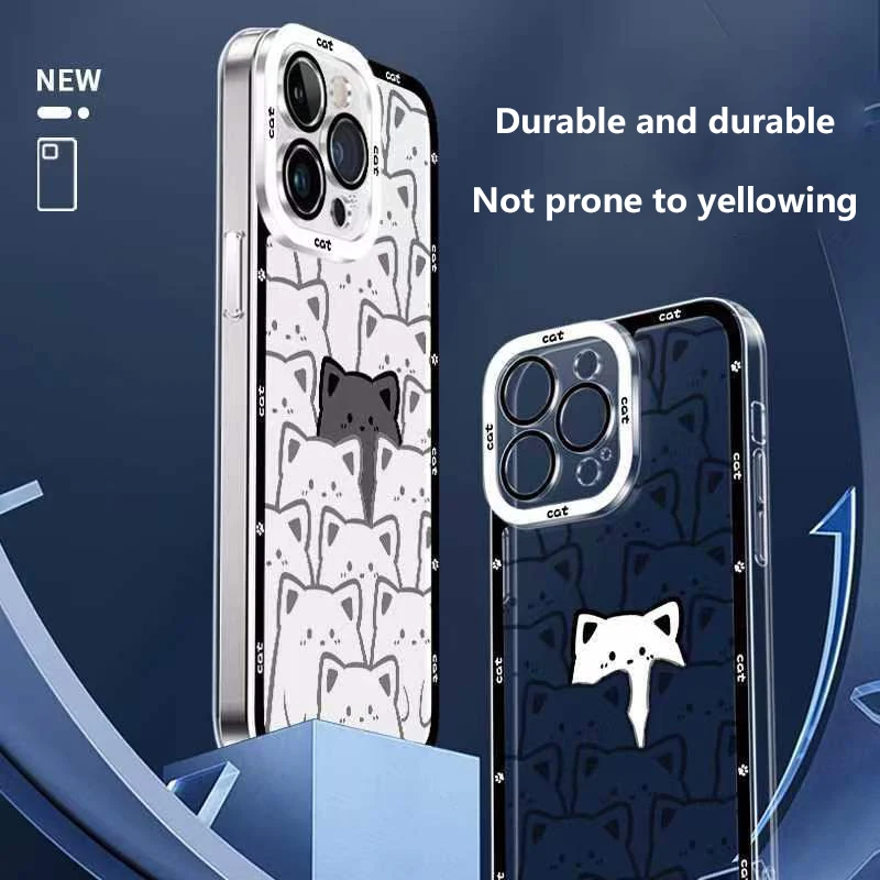 Funda de teléfono suave con dibujos animados de gato para iPhone, carcasa transparente para iPhone 11, 14, 13, 12 Pro Max, Mini, 7, 8 Plus, 15 Pro