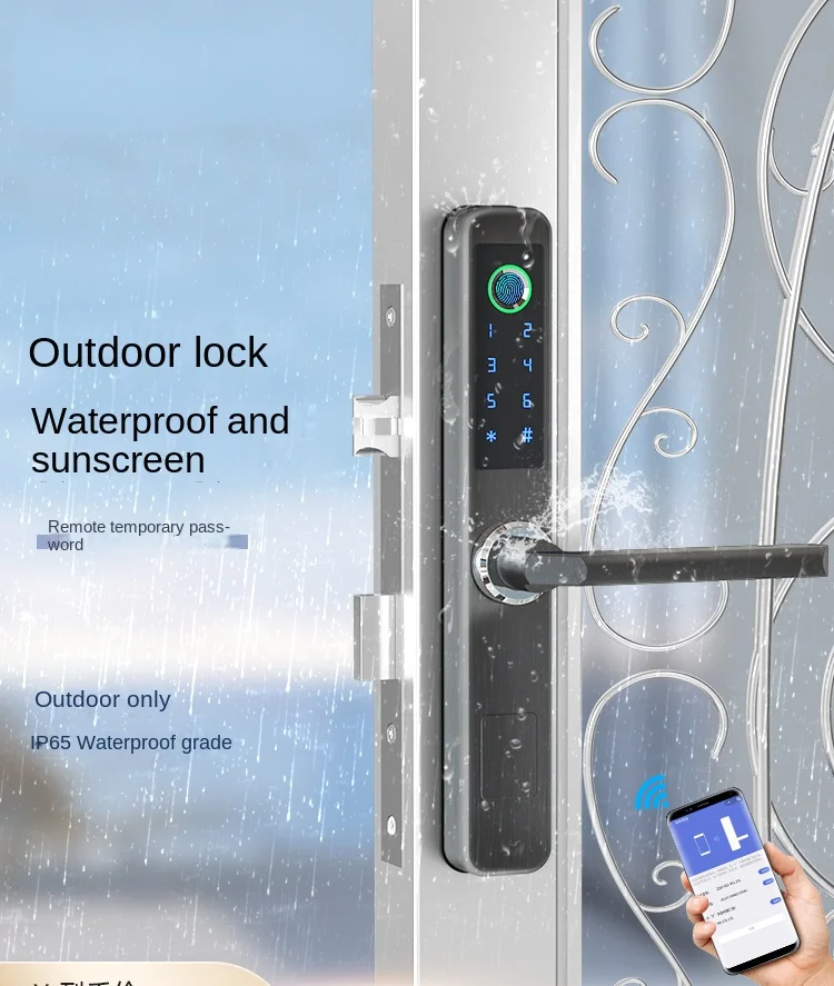 Broken bridge aluminum fingerprint lock rainproof glass door password intelligent outdoor