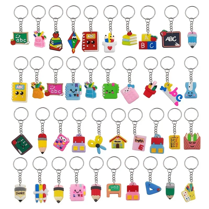 20 Pcs Mixed Cartoon Stationery Keychains - Cute Pencil And Calculator Charms, Suitable For Teacher And Student Supplies Gifts