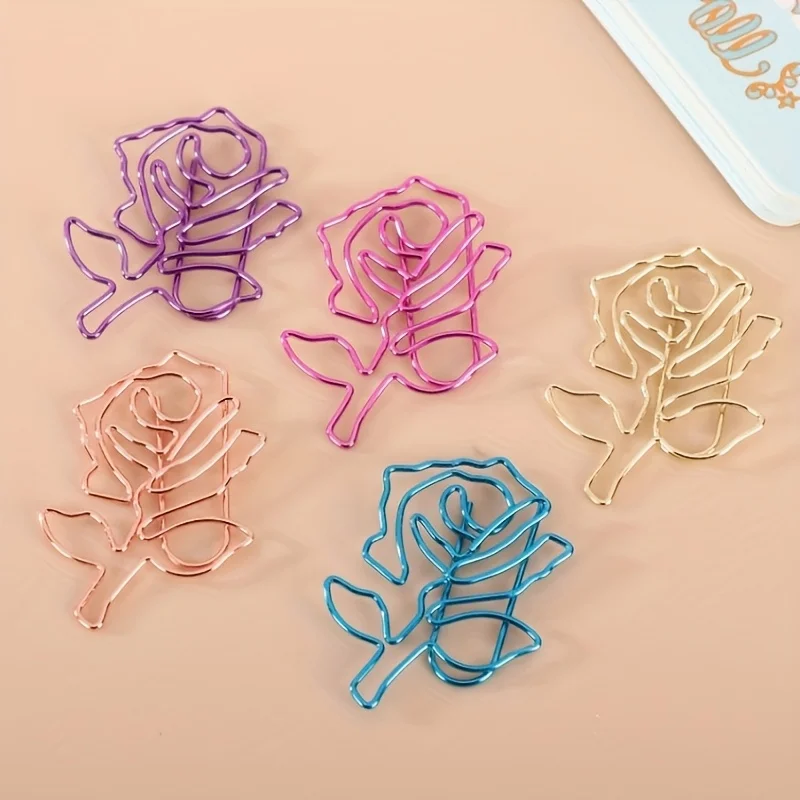 10 قطعة مشابك ورق على شكل وردة مشابك معدنية ملونة مستلزمات مدرسية مكتبية تنظيم المستندات مقاطع معدنية حرفية مستلزمات مكتبية