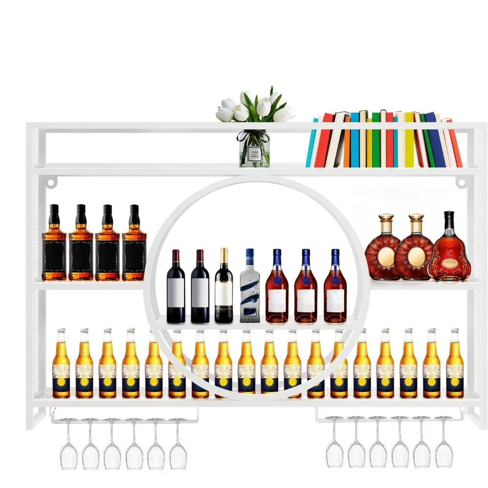 

47in Wine Rack with Wall Mounted Glass Holder, Wall Mounted Wine Rack, Floating Wall Wine Shelves, Bar Shelves for Liquor Bottle