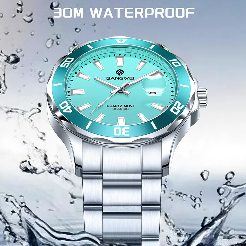 BANGWEI Orologio impermeabile casual da uomo Orologio da polso da uomo sportivo di moda con data luminosa di lusso in acciaio inossidabile