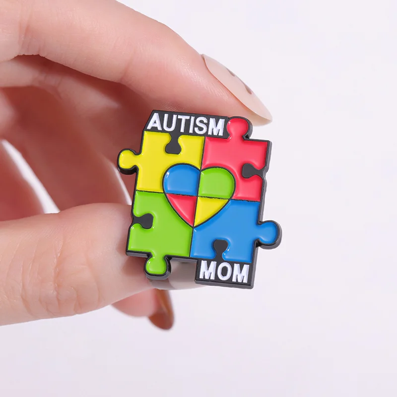 Rainbow Picture Puzzle Enamel Pins Autism Mom Careful Autism Patients Lapel Badges Metal Brooches Clothes Backpack Jewelry Gifts