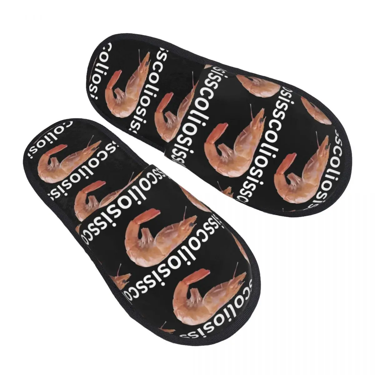 

Scoliosis Funny Shrimp Meme Winter Plush Slippers Living Room Cozy Memory Foam Slides Non-slip