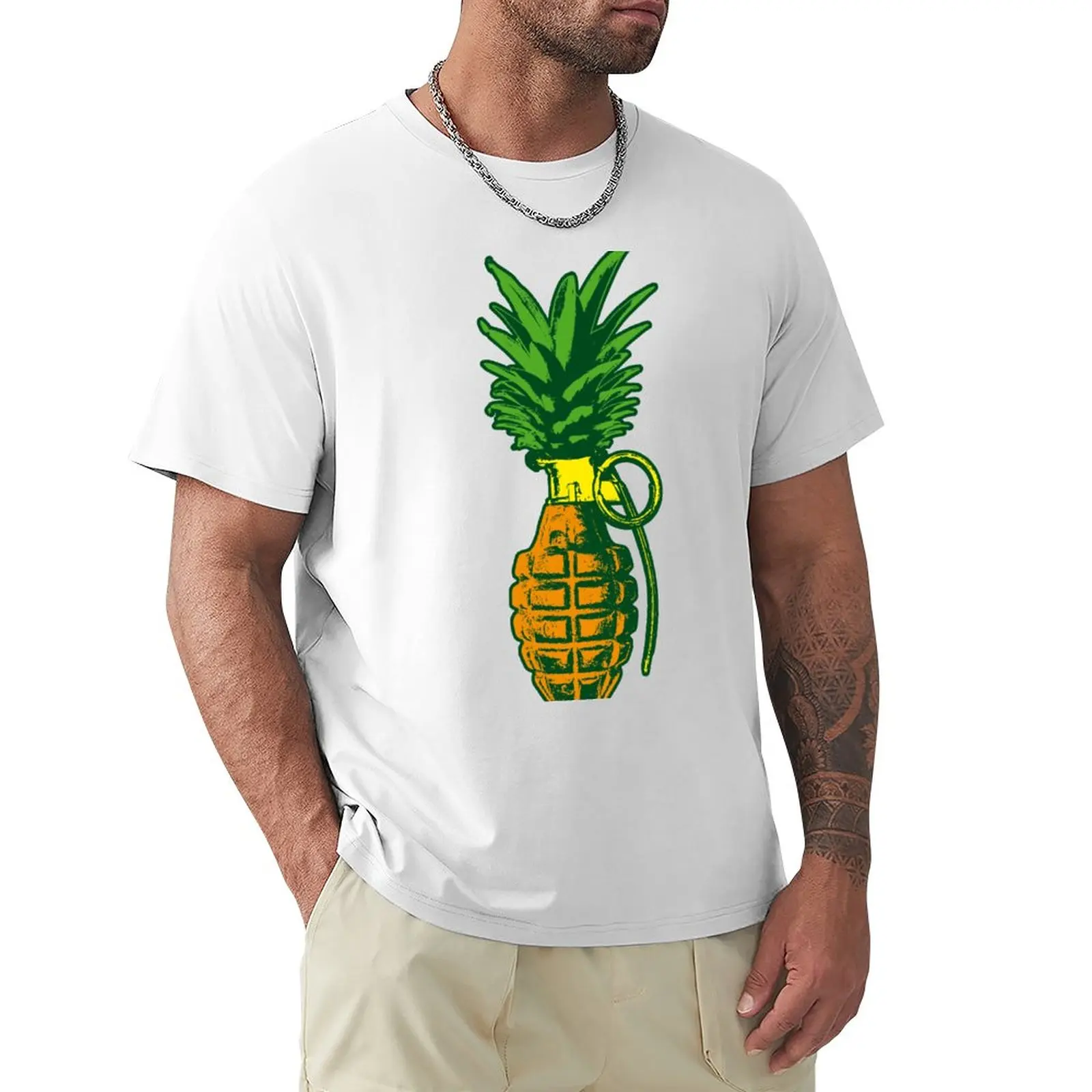 Pineapple Grenade Vintage Distressed Funny Summer Pop Art T-Shirt plain sports fans t shirt for men