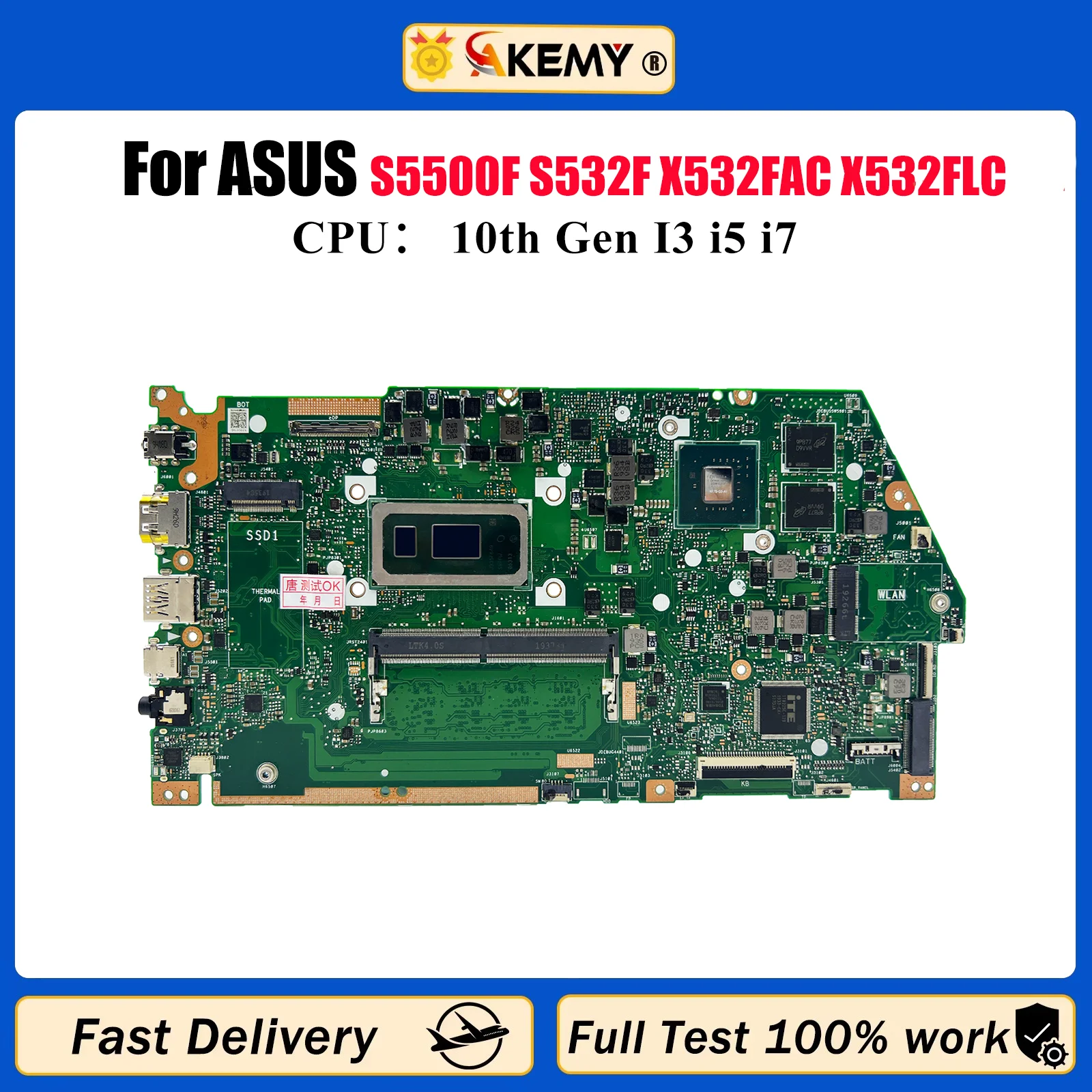 

X532FL Laptop Motherboard For ASUS X532F S5500F S532F K532F V532F S531F K531F V531F X532FAC X532FLC Mainboard 10th Gen I3 i5 i7