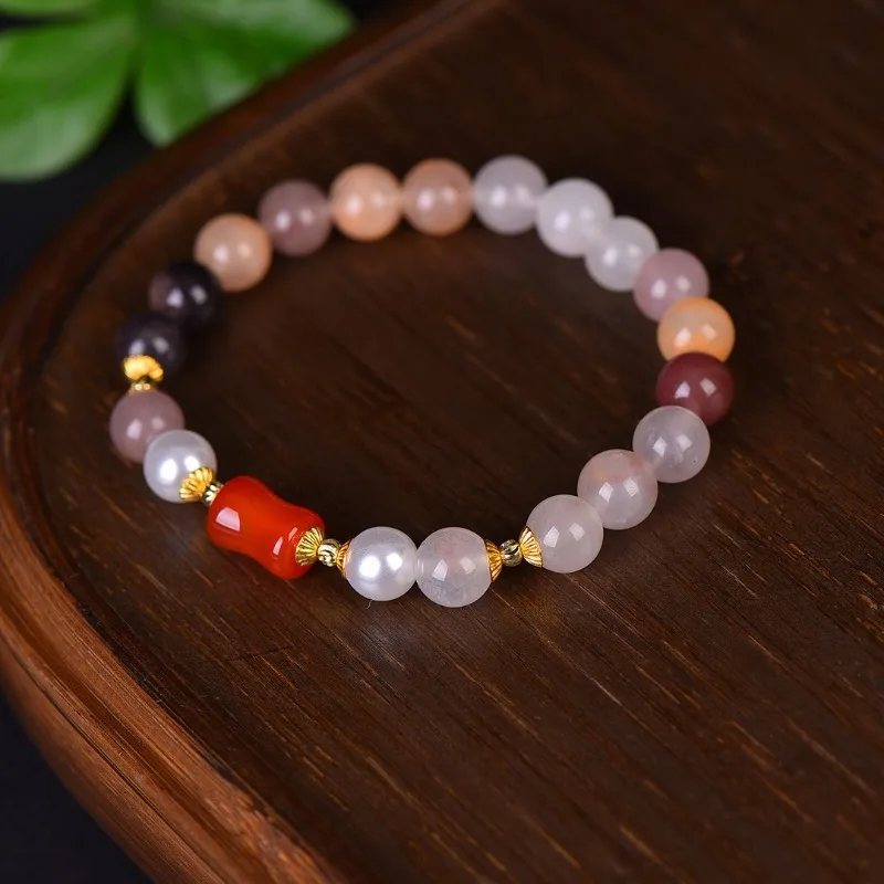 Boutique Violet Bamboo Joint Men's and Women's Same Bracelet, Multi-precious Jade Bracelet.