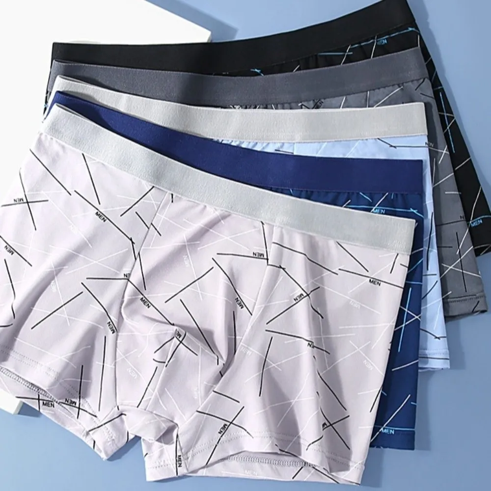 

Breathable English Letter Men's Boxer Briefs Mid Waist Seamless Shorts Underpants Large Size Lingerie Printed Panties Male