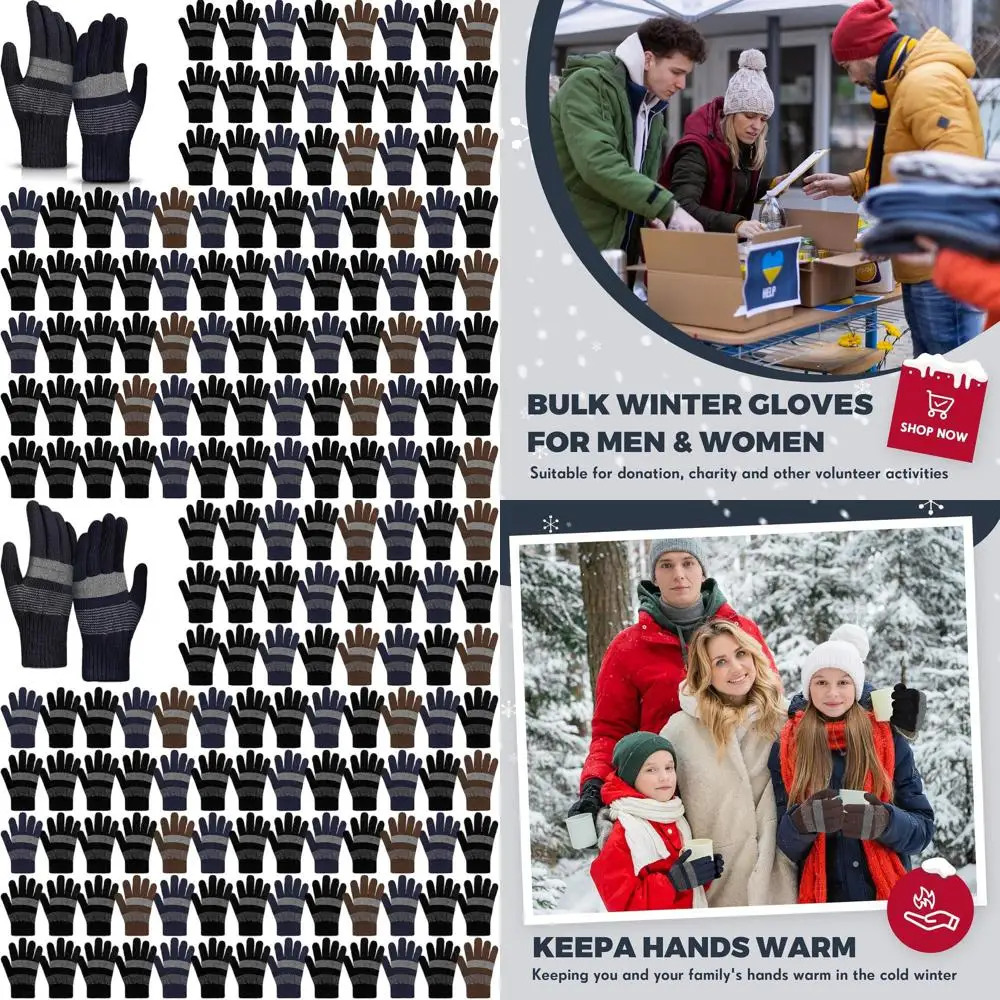 

96 Pair Winter Magic Gloves Bulk Stretchy Warm Gloves Full Fingers Knit Thick Thermal Gloves for Men Women Cozy Warm Gift