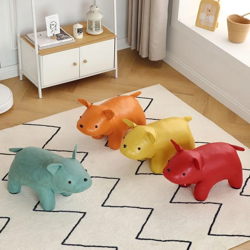 

Elephant Shape Stool Living Room Animal Bench Dog Shape Stools Solid Wood Creative Shoe Changing Stools Furniture Bench Ottomans