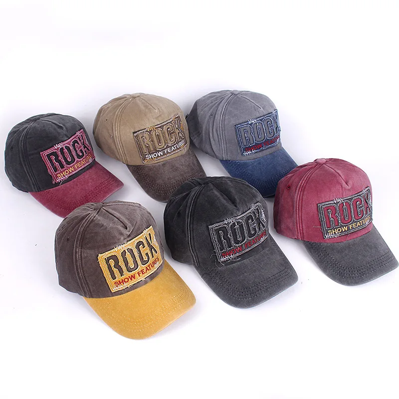 New Unisex Washed Cotton Retro Cap ROCK Letter Embroidered Baseball Cap Men Women Casual Adjustable Outdoor Dad Hats