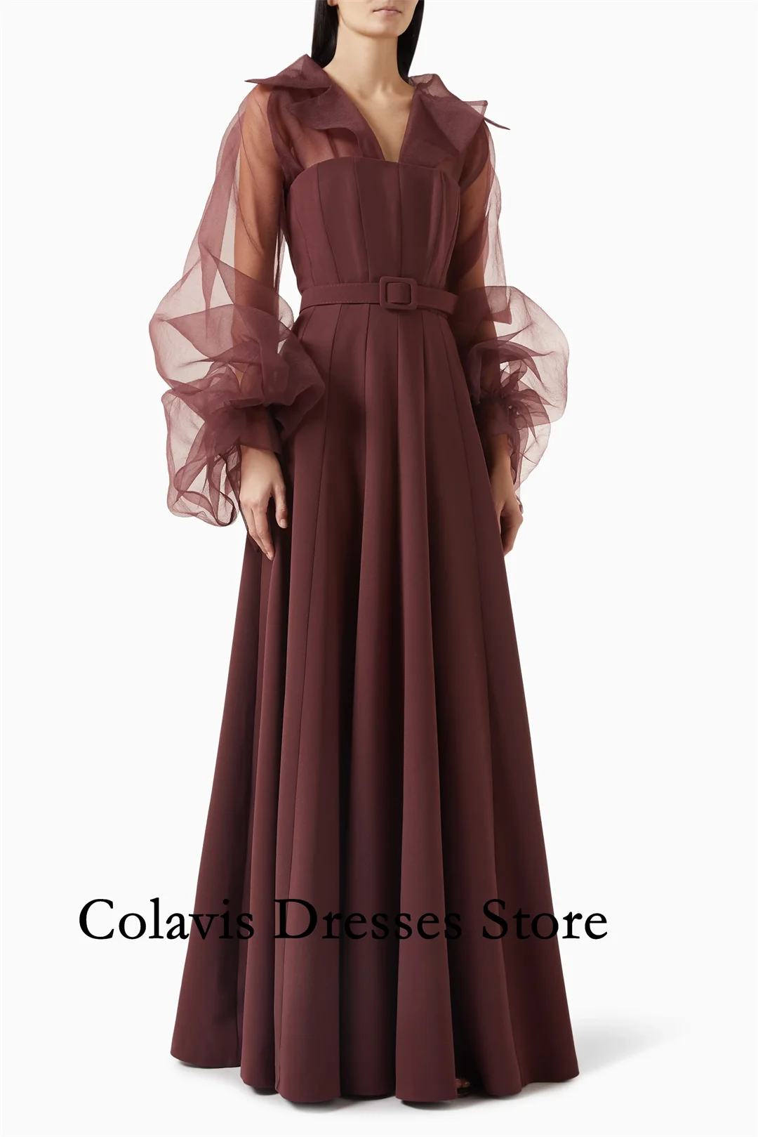 

2025 Индивидуальные коричневые пышные рукава трапециевидной формы из крепа для выпускного вечера Вечернее платье Женские вечерние платья Вечернее платье