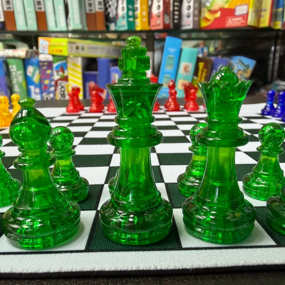 4 Players Chess , Translucent Pieces, 1 pc 35cm/13.78in Chess mat 64pcs Colorful Chess（4 different color 16 PCS per color） view 2