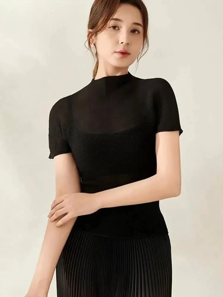 Lightweight Transparent Slim Fit T Shirt Women's Solid Color Short Sleeve Base Layer Top 2026 Summer New 17SQA2I