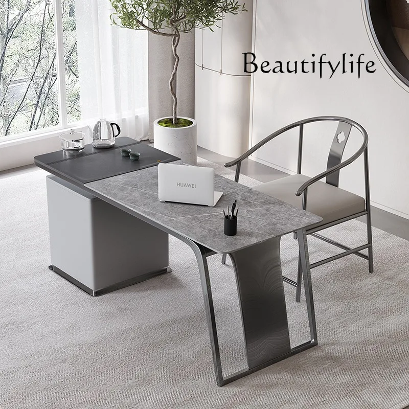 

Office integrated modern simple balcony household light luxury rock slab tea table chair combination tea table